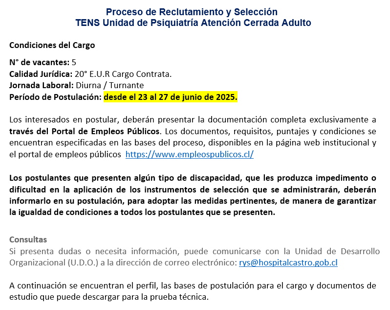 Publicación Página Web Hospital TENS Psiquiatría Atención Cerrada Adulto